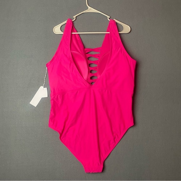 New LYSA PLUS Size Pink Juliana One-Piece lace-up front Swimsuit - Picture 6 of 9